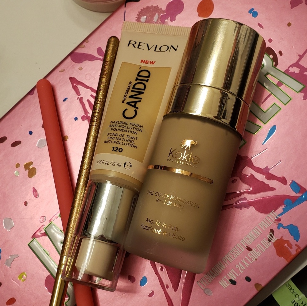 Two Foundations; Kokie full cover & Revlon Candid